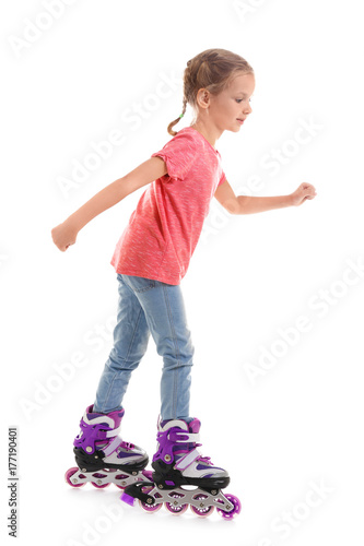 Cute girl on roller skates ...