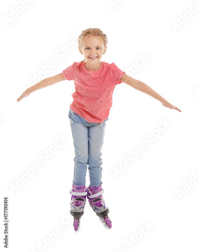 Cute girl on roller skates ...