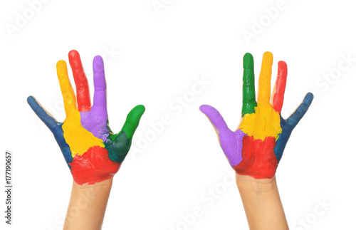 Painted hands on white background