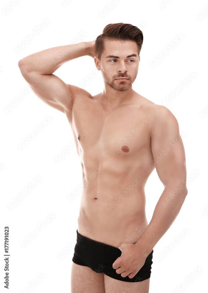 Sexy man in underwear on white background Sexy man in underwear on white background