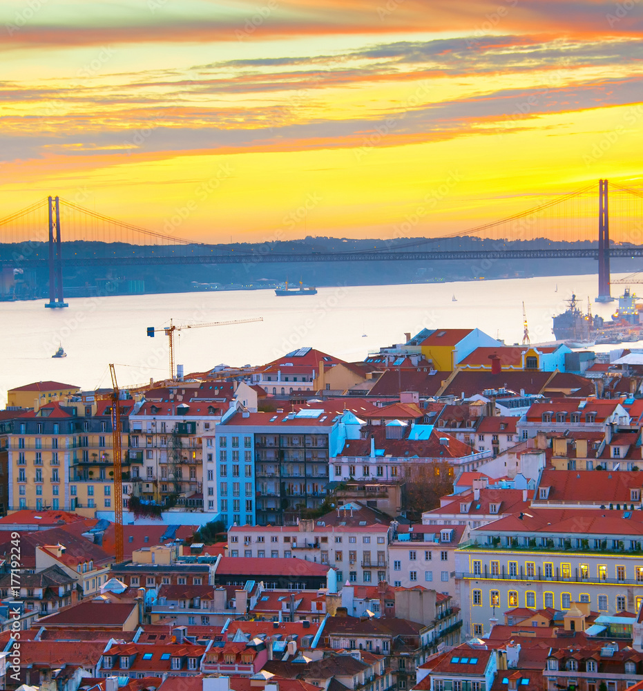 Lisbon view at sunset, Portugal