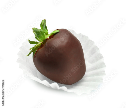 Tasty chocolate dipped strawberry on white  background