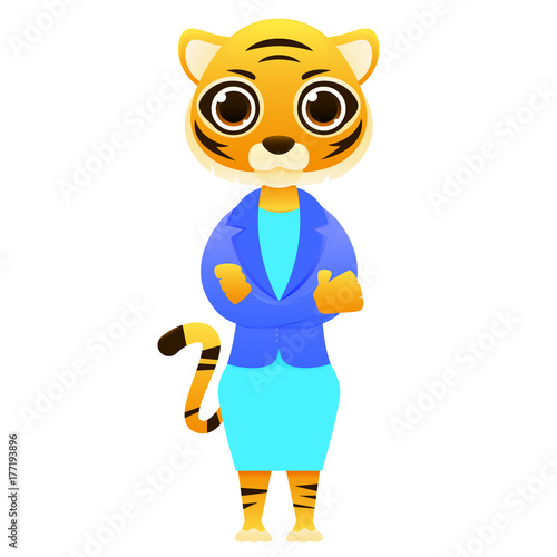 Modern business woman tiger isolated on white background. Vector illustration