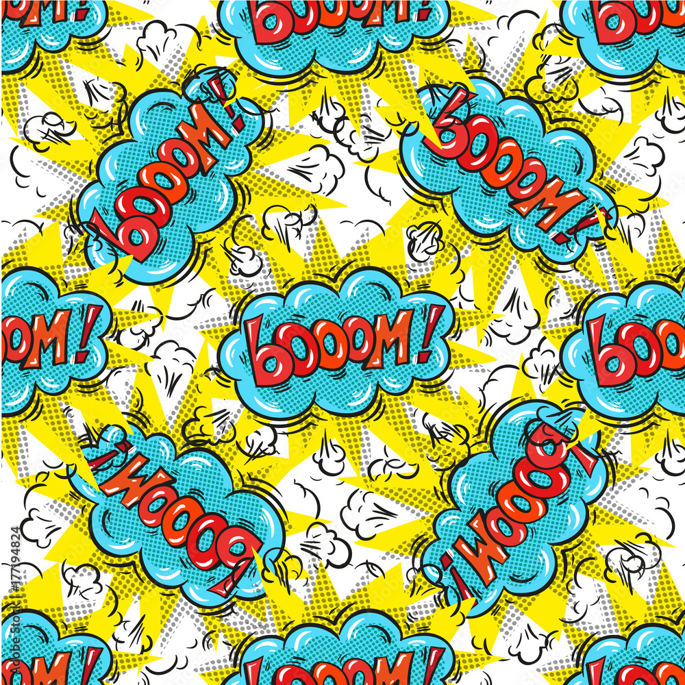 Boom background Closeout seamless pattern, Clearance wallpaper Selloff and  Sellout theme pop art Stock Vector