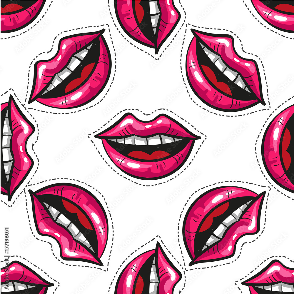 Smile, lips, teeth, mouth, kiss. Seamless background pattern Smile, lips, teeth, mouth, kiss. Seamless background pattern