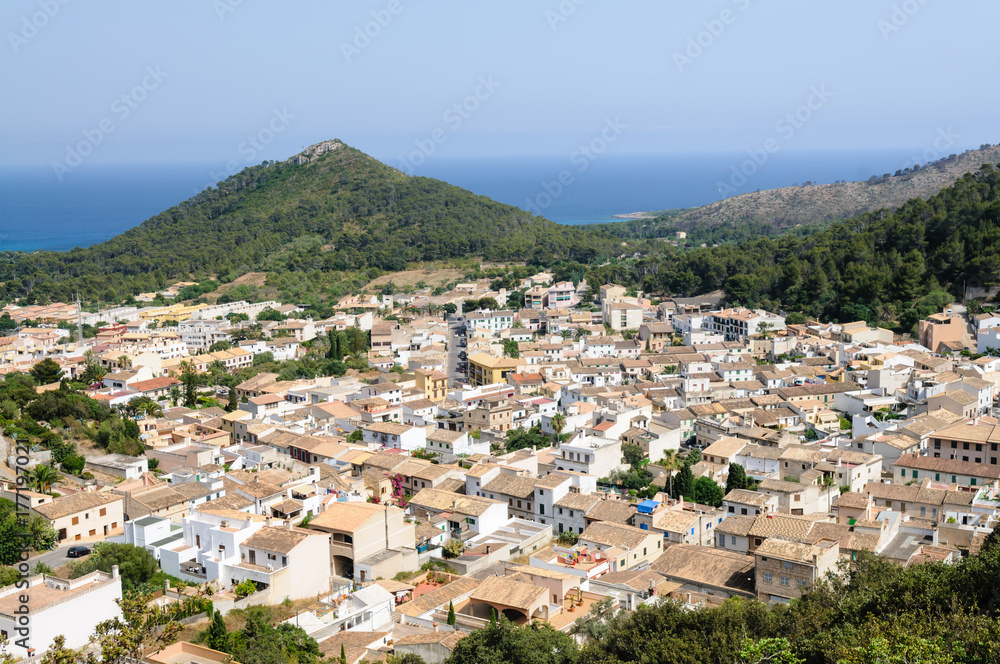 Aerial view of Capdapera, a typical Spanish town, Mallorca/Majorca