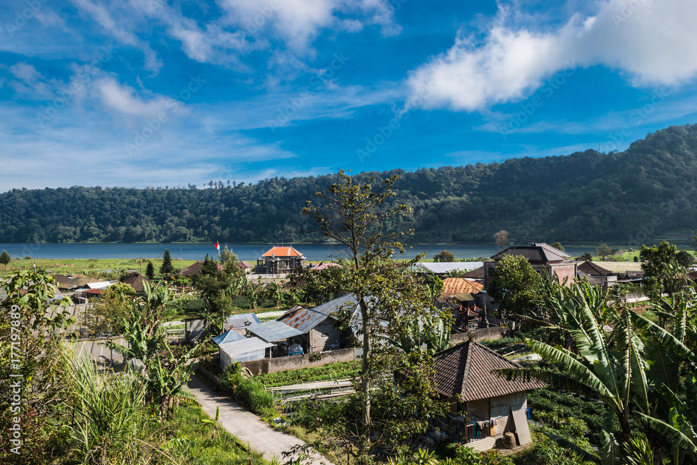 View from the countryside to the lake Buyan. Bali, Indonesia