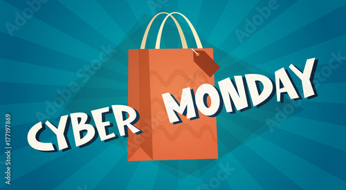 Cyber Monday Background With Shopping Bag, Online Sale Deals Design Holiday Discount Concept Vector Illustration