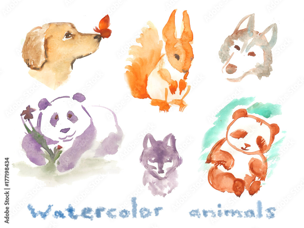 Fototapeta premium Watercolor animals stickers