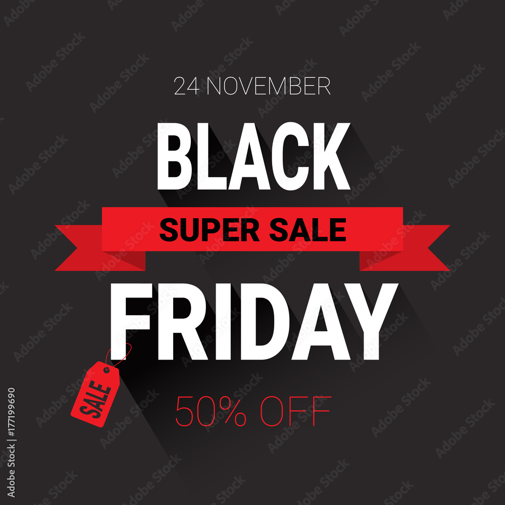 Black Friday Super Sale Flyer Shopping Message Holiday Promotion Concept, Price Discount Icon Vector Illustration