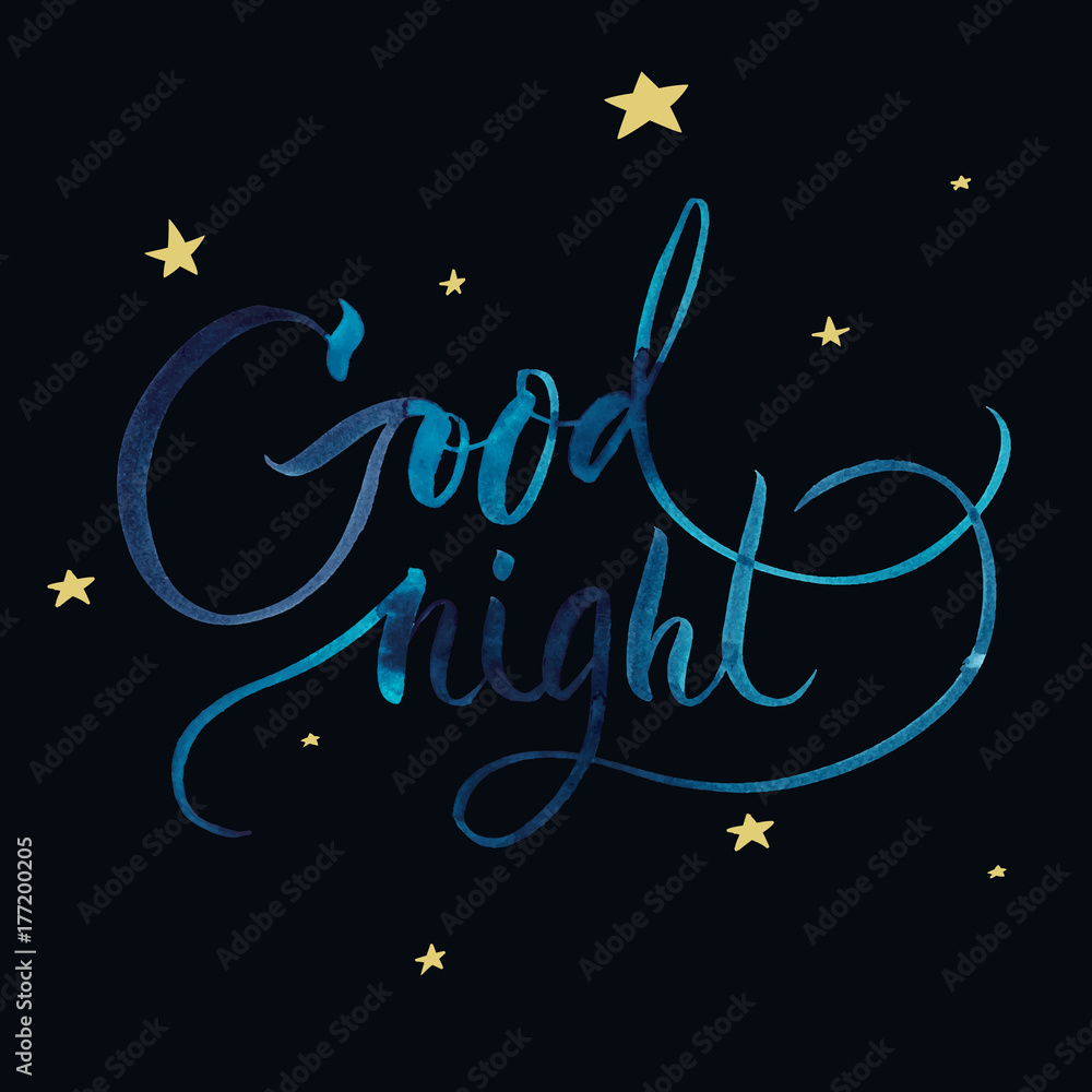 Fototapeta premium Good night - handmade watercolor brush lettering for print, card, cover.