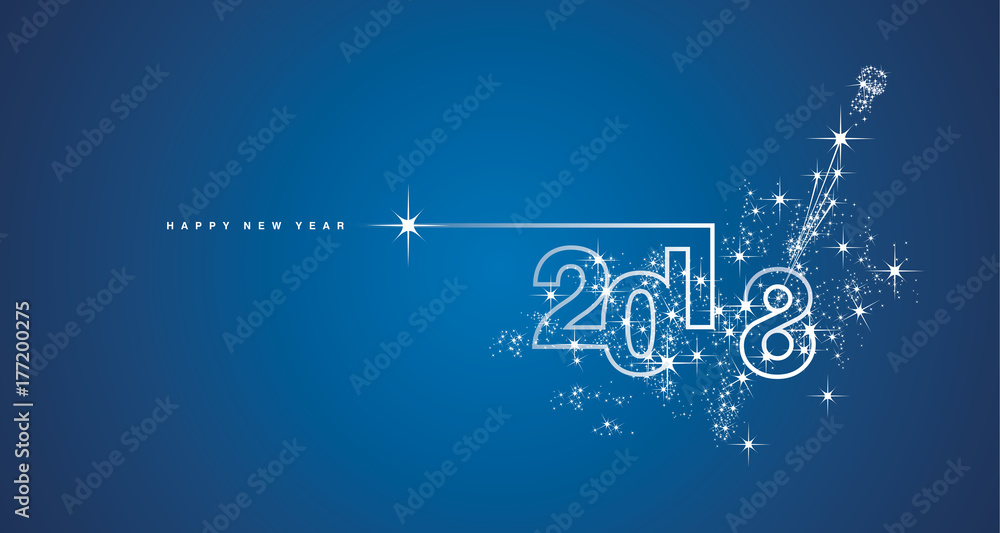 Plakat New Year 2018 line design firework white blue vector