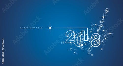 New Year 2018 line design firework white blue vector