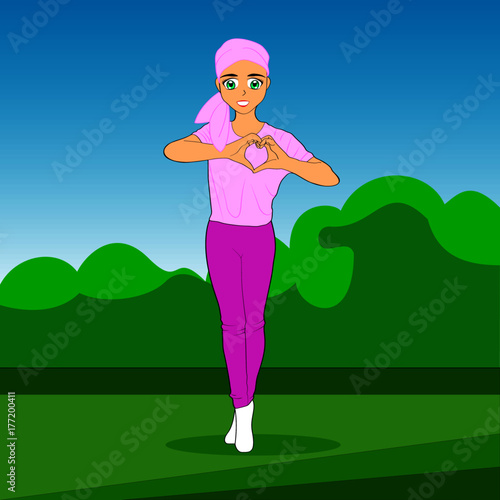 mujer con pañuelo rosa superando un cáncer