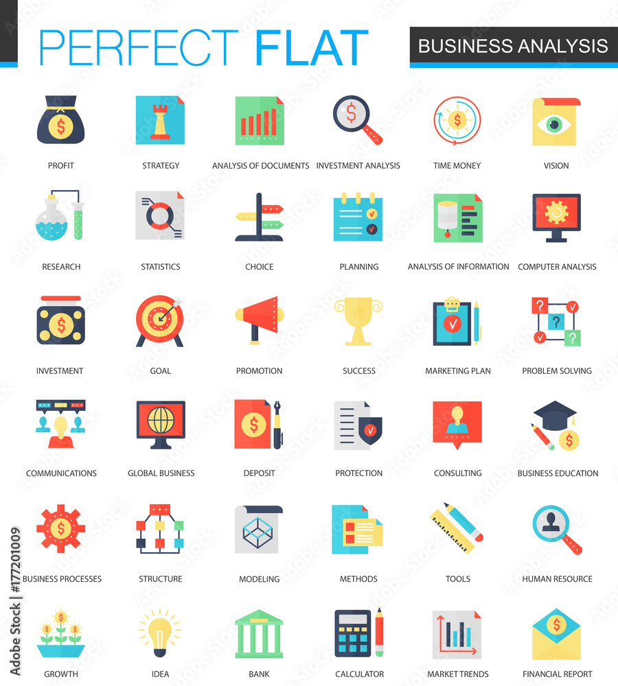 Vector set of flat Business analytics icons.