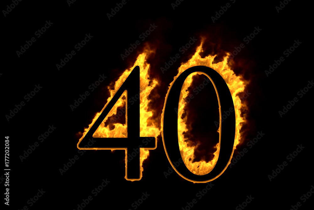 Fotografie Fire number 40 isolated on black background, 3d illustration