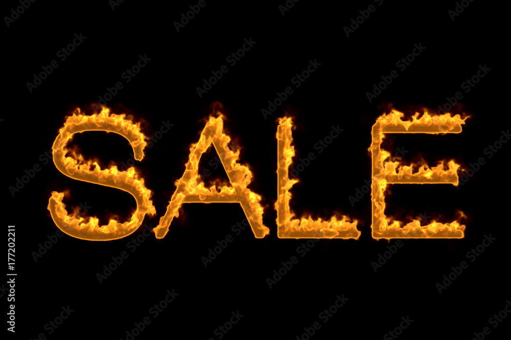 Fire word 'Sale' isolated on black background, 3d illustration Fire word 'Sale' isolated on black background, 3d illustration