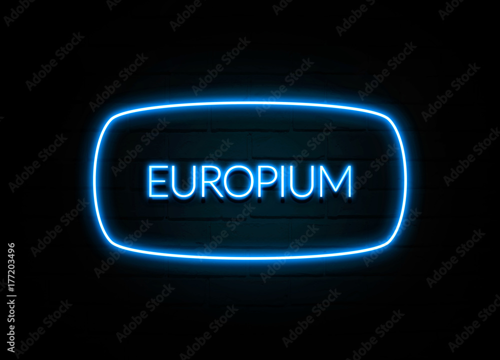 Europium  - colorful Neon Sign on brickwall