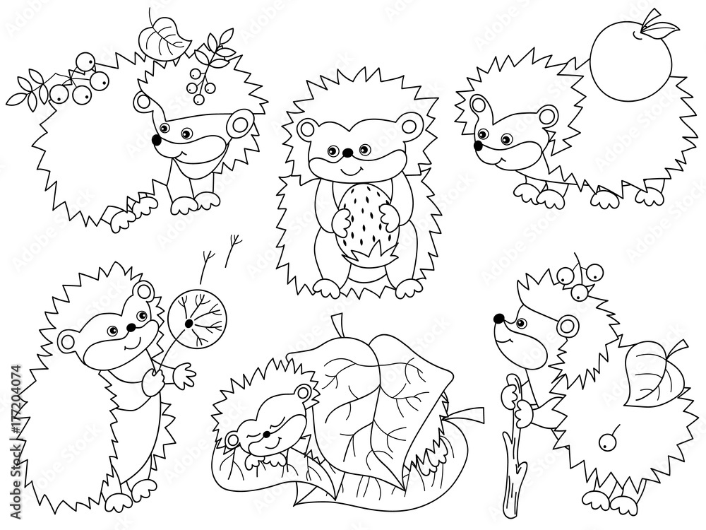 Vector Set of Cute Cartoon Hedgehogs