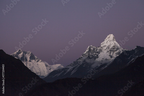 Mt. Amadablam,6,812 metres to the right and Mt. Lhotse,8516m to the left. Sagarmatha National Parkl photo