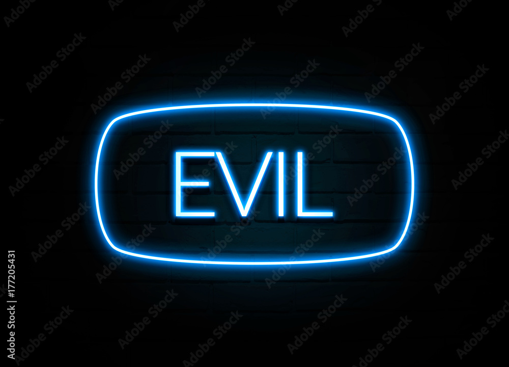 Evil - colorful Neon Sign on brickwall Evil - colorful Neon Sign on brickwall