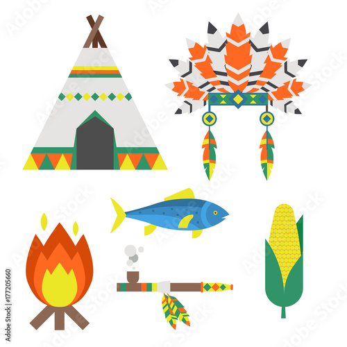 Wild west american indian designed element traditional art concept and native tribal ethnic feather culture vector illustration.