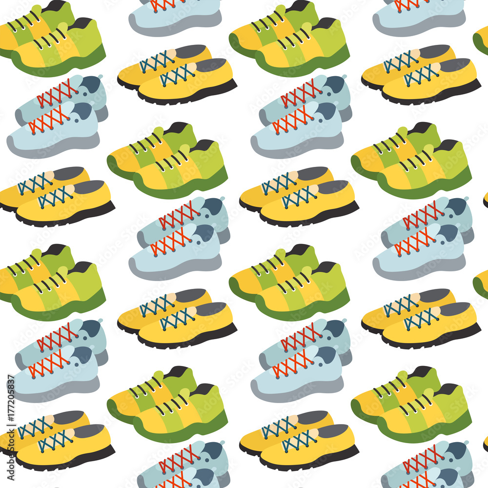 Seamless pattern with sneaker shoe color flat clothing background vector illustration. Seamless pattern with sneaker shoe color flat clothing background vector illustration.
