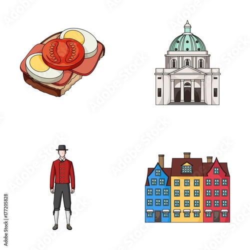 Denmark, history, restaurant, and other web icon in cartoon style.Sandwich, food, bread, icons in set collection.
