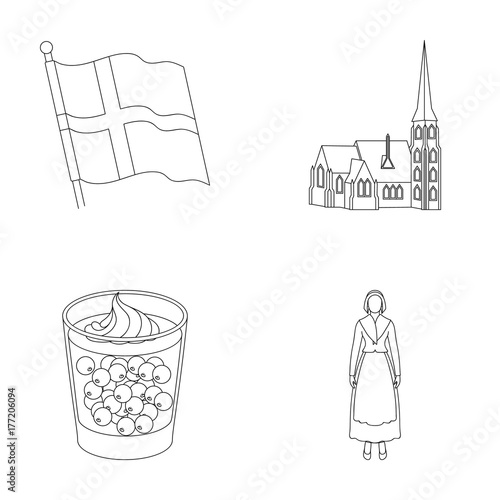 Flag, national, symbol, and other web icon in outline style.Denmark,history, tourism, icons in set collection.