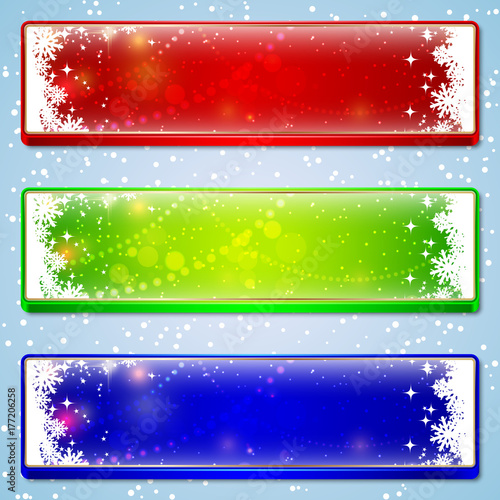 Christmas and New Year colorful glass vector banners collection