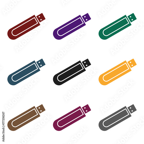 Flash drive icon in black style isolated on white background. Personal computer symbol stock vector illustration.