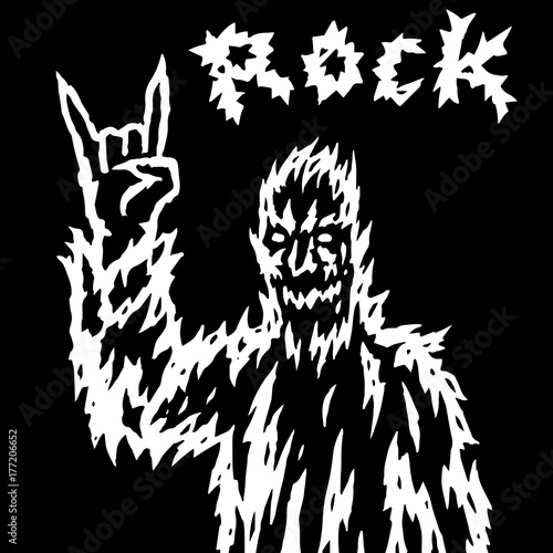 The rock demon gestures with the fingers of the horn. Vector illustration.