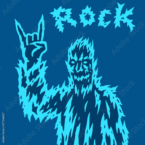 Scary monster shows the horn's gesture. Vector illustration.