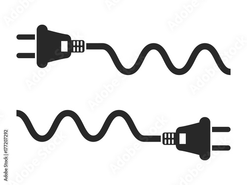 Electric plug and cord icon set, black isolated on white background, vector illustration.