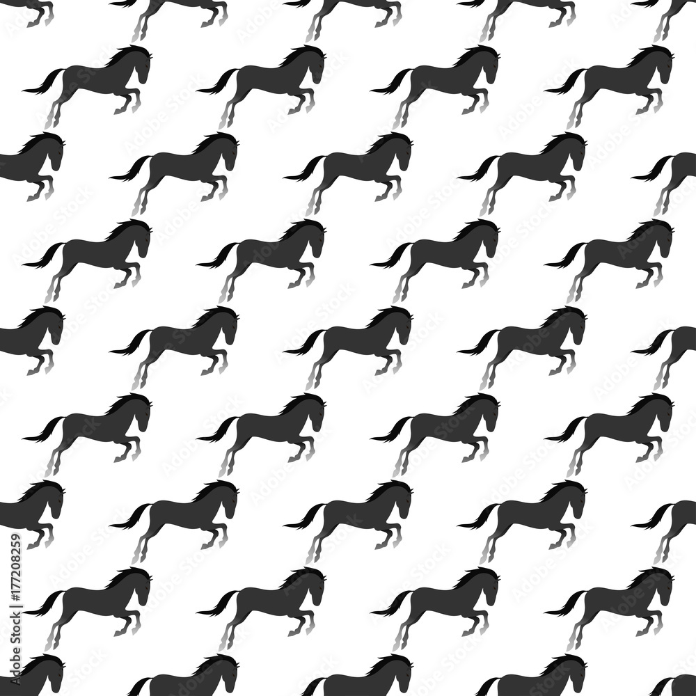 Horse pony stallion seamless pattern color farm equestrian animal characters vector illustration.
