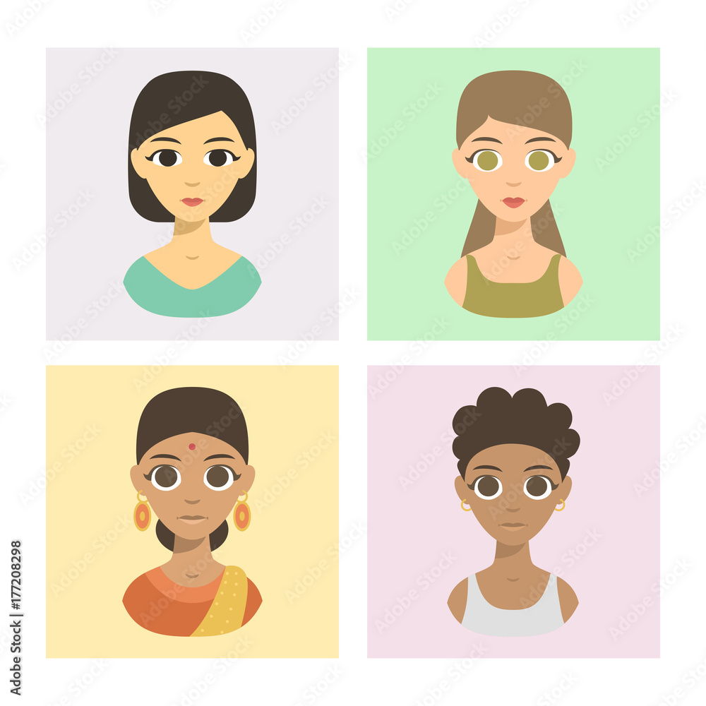 Cool avatars different brochure nations people portraits ethnicity different skin tones ethnic affiliation and hair styles vector illustration. Cool avatars different brochure nations people portraits ethnicity different skin tones ethnic affiliation and hair styles vector illustration.