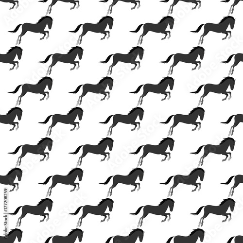 Horse pony stallion seamless pattern color farm equestrian animal characters vector illustration.