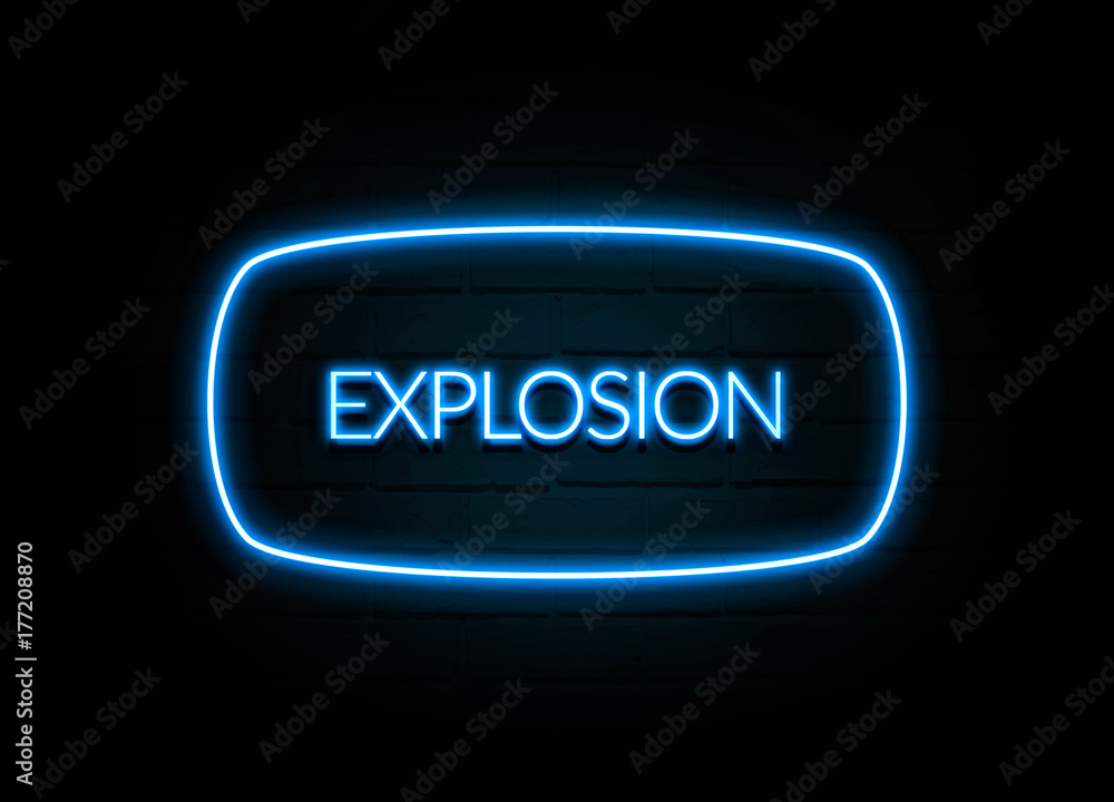 Explosion - colorful Neon Sign on brickwall Explosion - colorful Neon Sign on brickwall