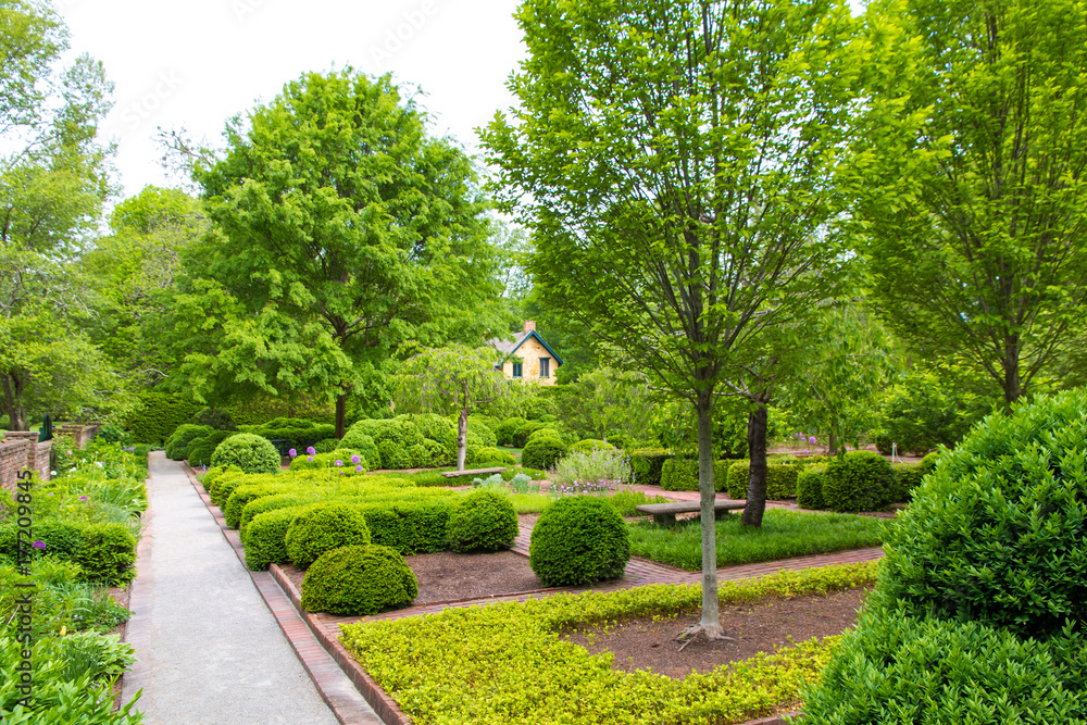 Springtime, formal garden landscape in park