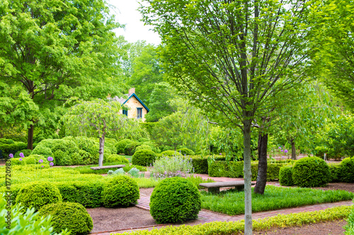 Springtime, formal garden landscape in park
