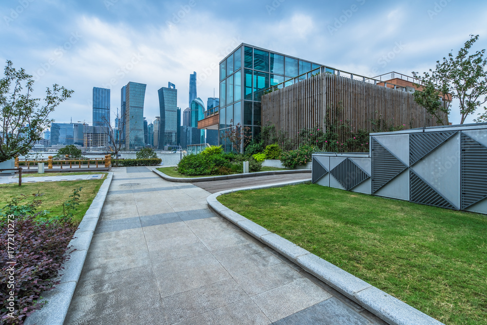custom made wallpaper toronto digitalempty brick floor front of modern buildings