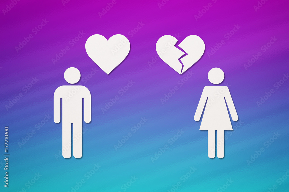 Paper man with heart and woman with broken one Paper man with heart and woman with broken one