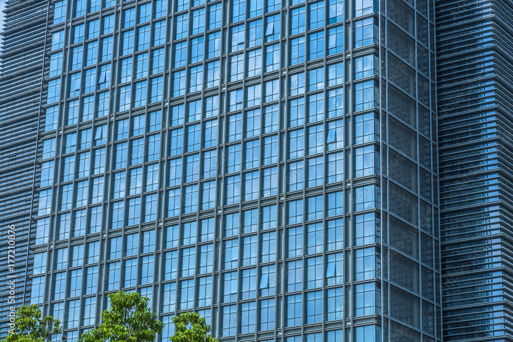 Close-Up of Modern Office Buildings in city of China.. Close-Up of Modern Office Buildings in city of China..