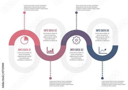 Template Timeline Infographic colored horizontal numbered for four position can be used for workflow, banner, diagram, web design, area chart