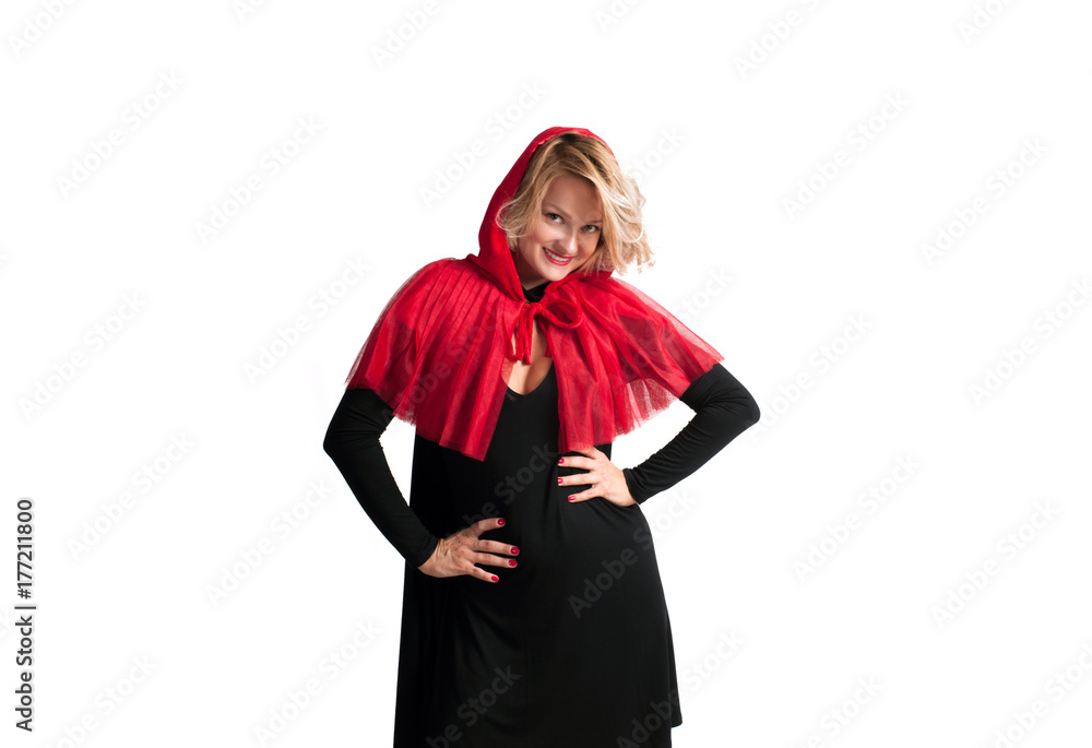 Beautiful woman in halloween costume Little Red riding hood