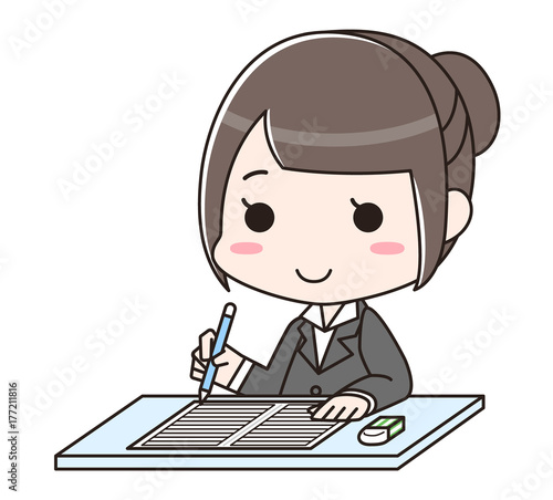 採用試験を受ける女性　ペーパーテスト　SPI　笑顔