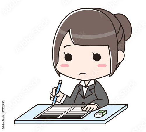 採用試験を受ける女性　ペーパーテスト　SPI　無表情
