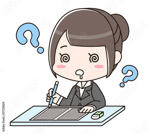 採用試験を受ける女性　ペーパーテスト　SPI　はてな　わからない