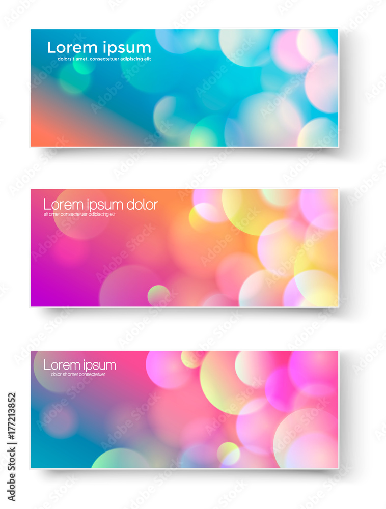 Naklejka premium Set of banners with abstract circles. Vector illustration of banners or flyers with abstract different colored light circles.