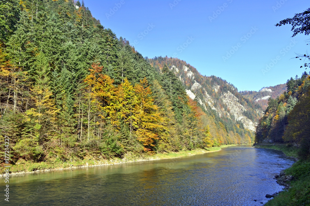 Autumn  landscape. Pieniny Mountains, Dunajec river
